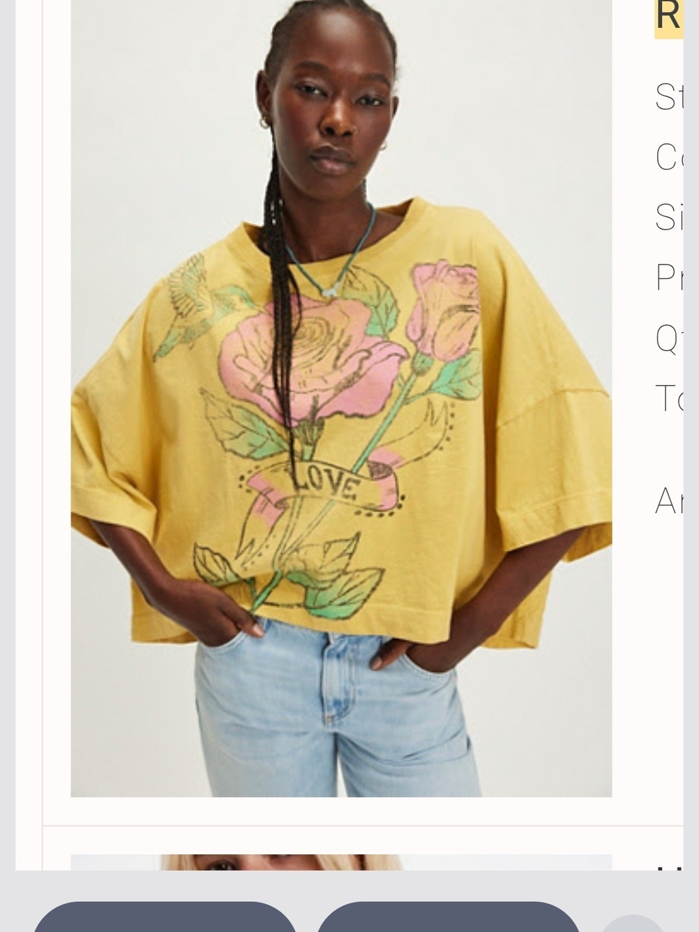 Free People Ragabond Yellow Floral Graphic Boxy Tee - Love Print